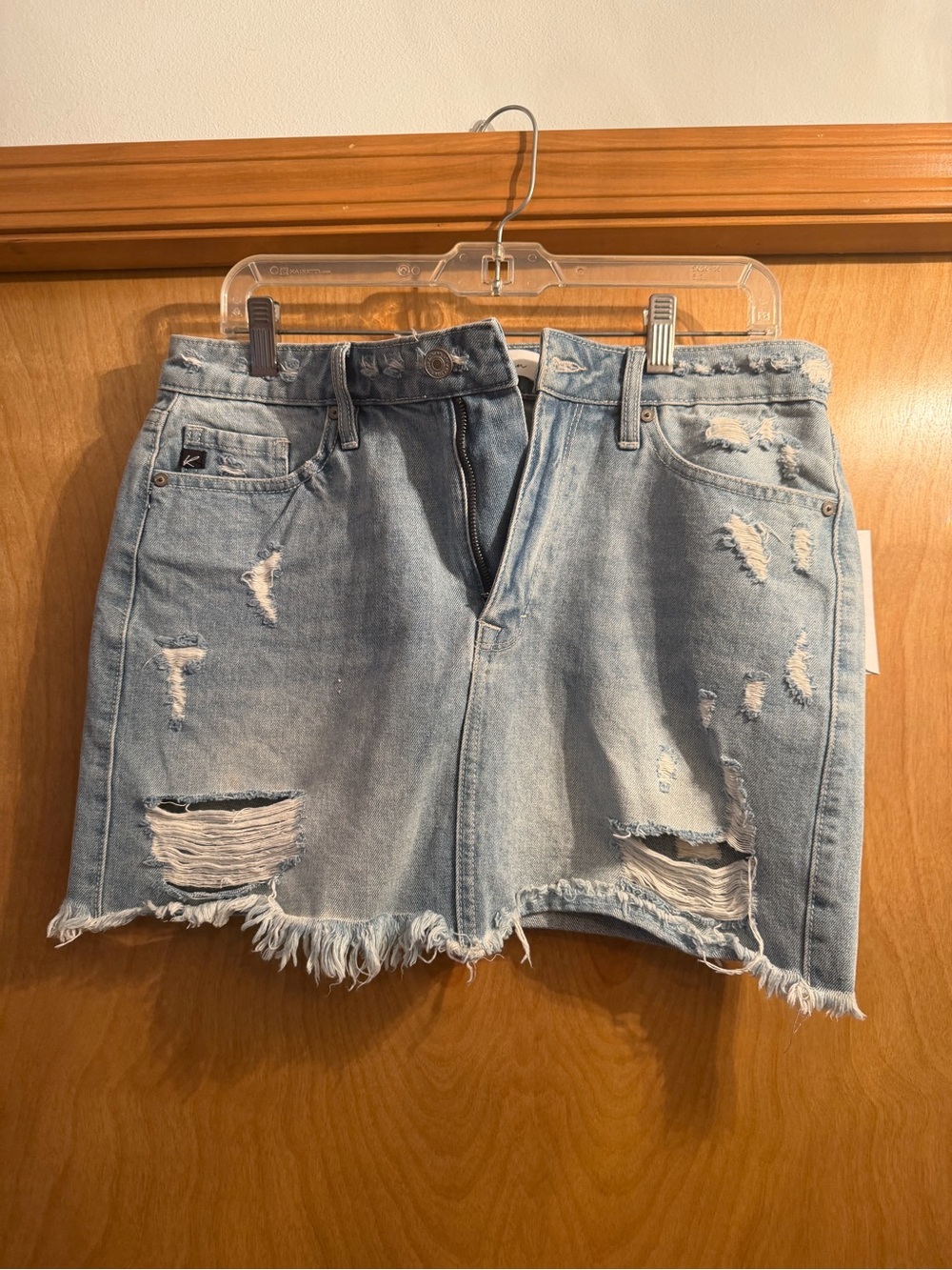 KanCan Light Blue Distressed Denim Mini Skirt